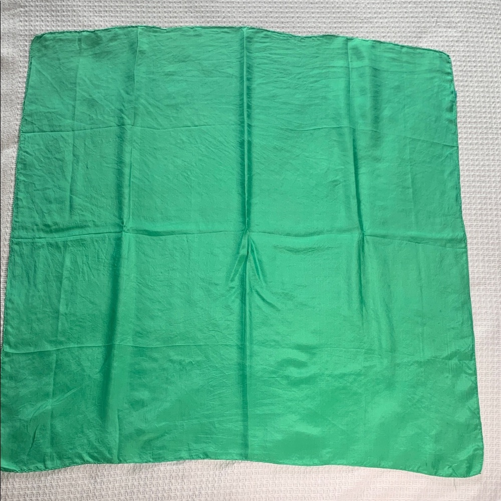 Green Solid Square Silk Scarf - image 1